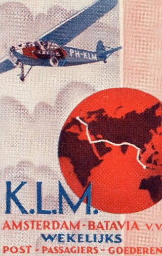Early Airmail Label.  Dutch Airline,  Klm.  Amsterdam To Batavia