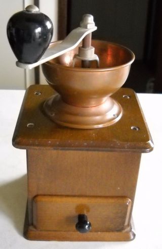 Vintage Rustic Wooden And Copper Coffee Grinder Made In Western Germany