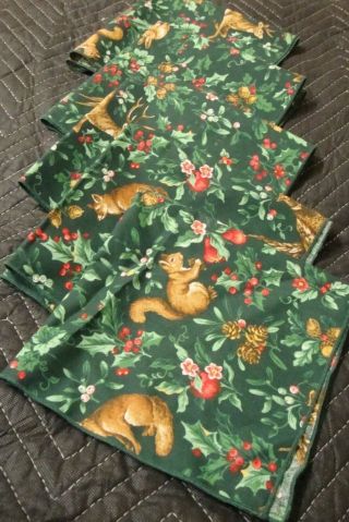 Vintage Set (5) Cloth Table Napkins Christmas Holiday Nature Linens 16x19 219