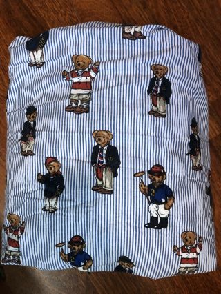 Vintage Ralph Lauren University Polo Teddy Bear " Queen " Fitted Bed Sheet Only