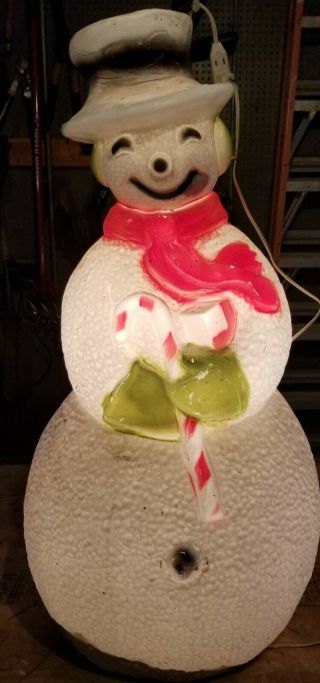 40 " Union Snowman Candy Cane Christmas Blow Mold Light Up Yard Decor Frosty Vtg