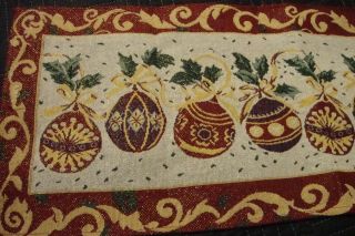 Vintage Tapestry Table Runner Christmas Holiday Ball Ornaments 13 " X 68 " 222