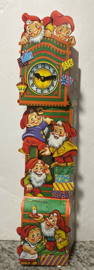 Vintage Christmas Elves Advent Calendar Box Denmark 26” Tall Rare