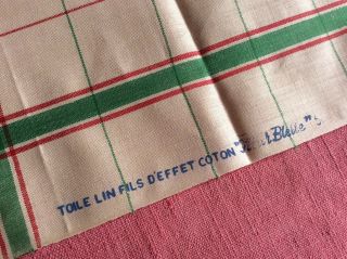 Vintage French Pure Linen Torchons Tea Towels Fleur Bleue Stripes