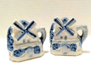 Vintage Blue & White Windmill Salt And Pepper Shakers Made In Japan 2 " H