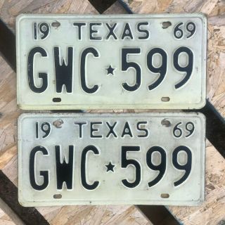 1969 Texas License Plate Pair Gwc 599 Yom Dmv Clear Ford Chevy Dodge