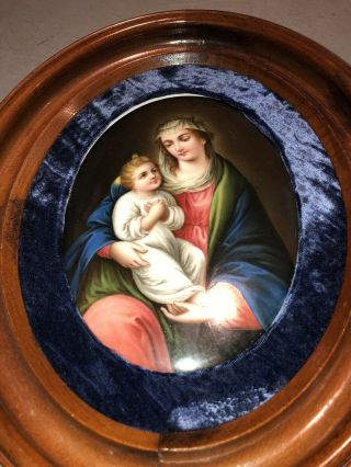 Antique Hand Painted Tile Portrait Plaque Mother Mary Madonna Baby Jesus