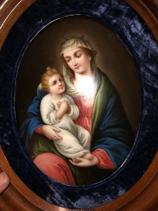 Antique HAND PAINTED TILE PORTRAIT PLAQUE MOTHER MARY MADONNA BABY JESUS 2