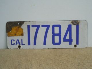 1917 California Porcelain License Plate With Matching Poppy Tab