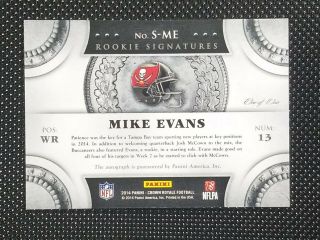 MIKE EVANS True 1/1 RC 2014 Crown Royale AUTO Rookie Black Pyramid 1 of 1 2