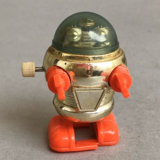 Vintage Tomy 1978 Robot Wind - Up Toy Lost In Space Orange Gold 1 3/4”