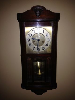 Antique Hac Junghans Regulator German Wall Clock Art Deco Bevelled Glass Orig
