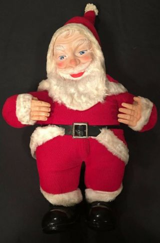 Vintage Stuffed 20 " Santa Plush W/ Rubber Face,  Hands,  & Boots