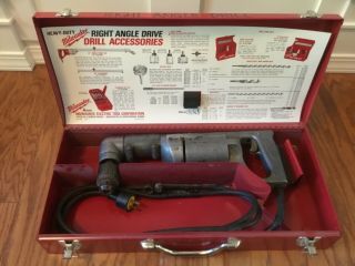 Vintage In Case Milwaukee Heavy Duty Corded 1/2 " Right Angle Drill