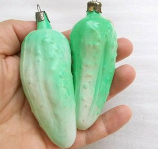 2 Old Vintage Ussr Russian Glass Christmas Ornaments Tree Decorations Pickles