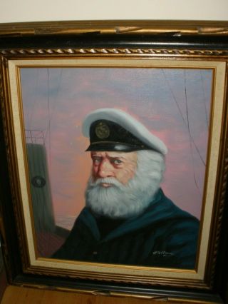 Signed - Vintage Sea Captain Oil Painting By David Pelham - Framed