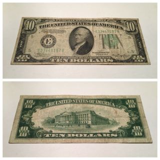 Vintage Green $10 1934 - A Richmond Federal Reserve Note Ten Dollar Bill Dollars