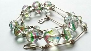 Czech Vintage Art Deco Iris Rainbow Faceted Glass Bead Necklace Rg Wire