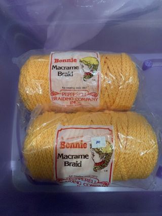 2 Vintage Bonnie Macrame Braid Cord Yarn 100 Yds Skein 6mm Dia Yellow Crafts