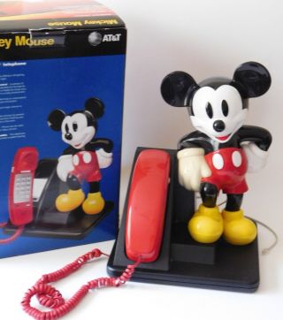 Vintage 90s Mickey Mouse Phone At&t Land Line Push Button Internet Cable