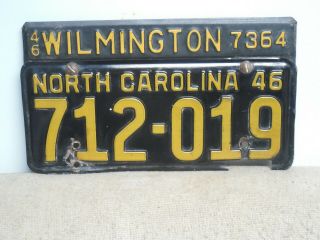 1946 North Carolina License Plate With Wilmington License Plate Topper