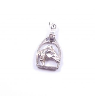 Vintage Charm Horse Head In Stirrup 925 Sterling Silver 2.  6g