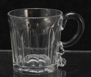 Set Of 15 Antique Flute Flint Pattern Glass Mugs 19th Century Eapg