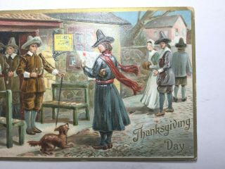 VINTAGE THANKSGIVING POSTCARD BY TUCK SERIES 161 PILGRIMS & DOG,  1909 POSTED 3