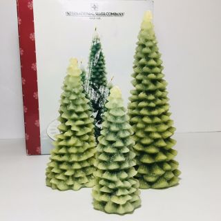 3 Vintage Pine Tree Display Wax Candles 3d Figural Christmas Boxed