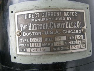 1910s HOLTZER CABOT 110V DC MOTOR 1/8 hp 1750 rpm w/ CLUTCH & BASE ANTIQUE 3