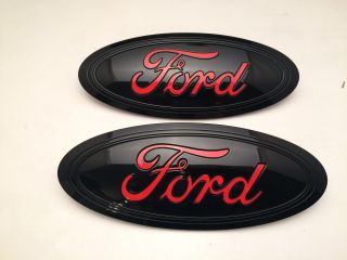 2015 - 17 - 19 Ford F - 150 Black & Race Red Logo,  Oval Emblem Set,  Front & Rear,
