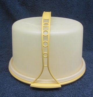 Vtg Tupperware 684 Cake Saver Carrier Taker Harvest Gold Plate & HANDLE 3