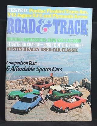 Road & Track June 1976 Pontiac Firebird Transam,  V - 12 Jaguar Xj - C,  Austin Healey