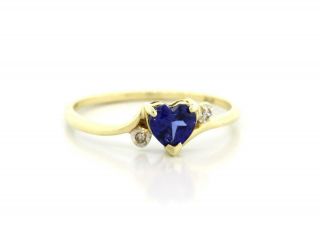 Vintage Heart Sapphire Diamond Ring 10k Yellow Gold Ladies Gemstone Size 7