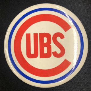 1950s Chicago Cubs Old Logo Pinback Button 3.  5 " Classic Vintage Ex Cond
