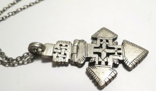 Antique Ethiopian Silver Necklace Coptic Christian Hinged Cross 2 1/2 " Long