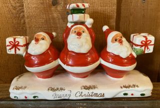 Vintage Holt Howard Merry Christmas Ceramic Santa 3 Candle Holder
