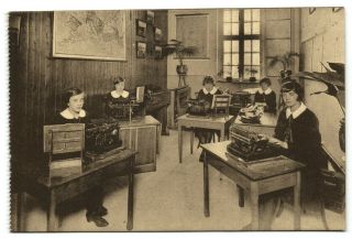 Typewriter Girls At Boarding Religion Ursulines School Vintage Photo Postcard