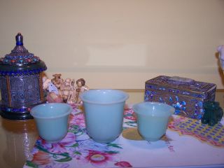 3 - Vintage Chinese Jade Peking Glass Cups 1 - Lg & 2 - Small Sake? Tea Cups