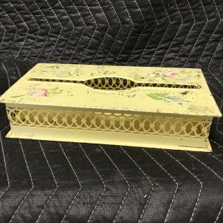 Vintage Tissue Box Holder Cover Shabby Yellow Chic Metal Floral Awesome Decor