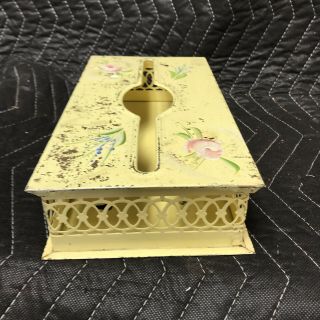 Vintage Tissue Box Holder Cover Shabby Yellow Chic Metal floral Awesome Decor 2