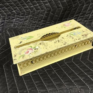 Vintage Tissue Box Holder Cover Shabby Yellow Chic Metal floral Awesome Decor 3