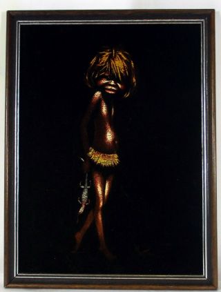 Vintage Martinus Aboriginal Girl & Lizard Velvet Painting