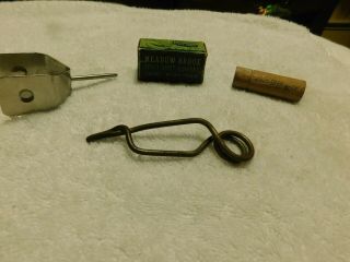 Vintage Fly Tying Items: Brass Hackle Pliers,  Split Shot,  And Fly Tying Bobbin