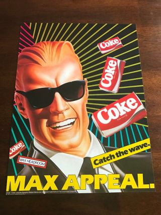 1987 Vintage 8x11 Print Ad For Coca - Cola Coke Soda Ad Max Headroom Max Appeal