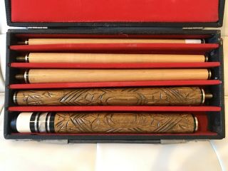 Vintage Mother - Of - Pearl Inlaid POOL CUE Billiard Stick With Case 2