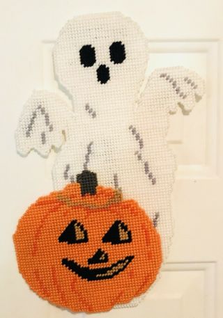 Vintage Halloween Decoration 15” X 10” Ghost & Pumpkin Door Refrigerator Magnet
