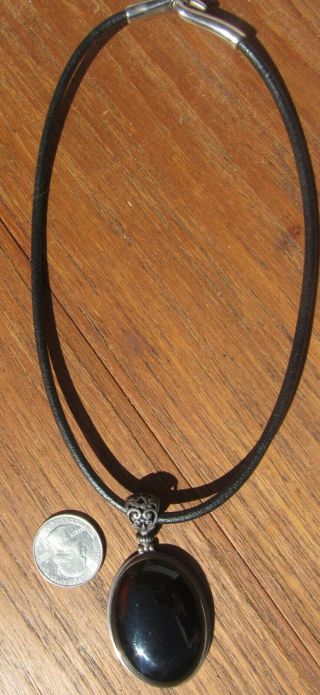 Statement Large Vintage Sterling Silver And Black Onyx Ornate Pendant Necklace