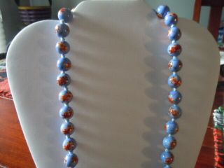 Vintage Blue Hand Knotted Asian Cloisonne Bead Necklace