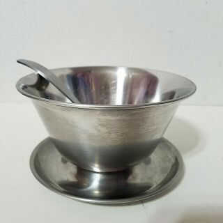 Vintage Stainless Steel 18/8 Gravy Bowl Sauce Bowl With Ladle Made In Denmark